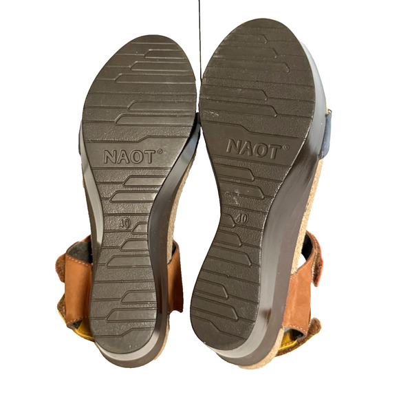 New NAOT Miracle Hawaiian Brown Orange Sunshine Wedge Sandal Womens Size 9 - Picture 7 of 11